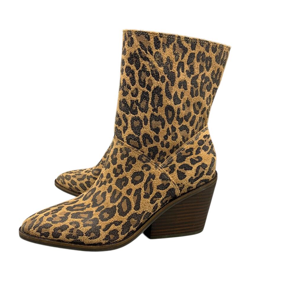 Lucky Brand Womens SAREY Boot Size 7M Brown Distressed Leopard Amimal Print